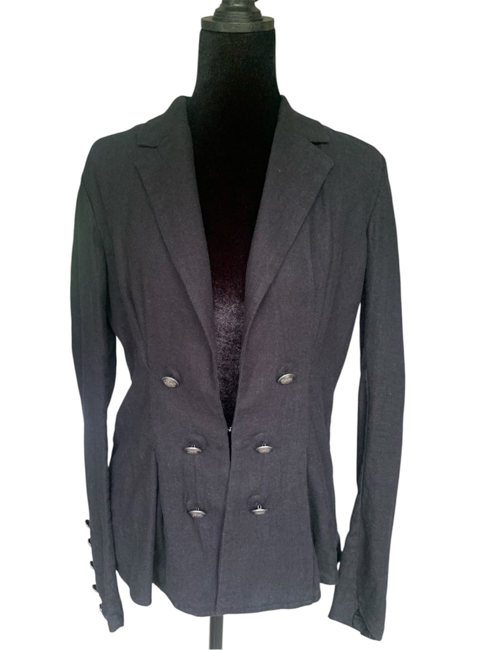 Free People Black linen blend Double-Breasted Tailored Blazer - Picture 2 of 16